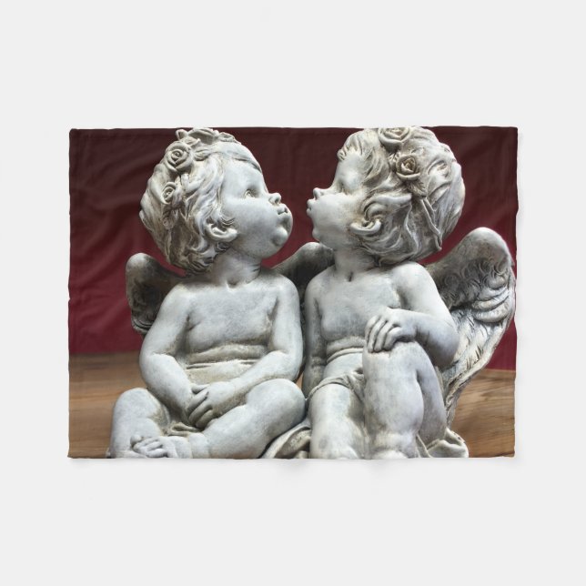 Two Heavenly Angel Cherubs Fleece Blanket (Front (Horizontal))