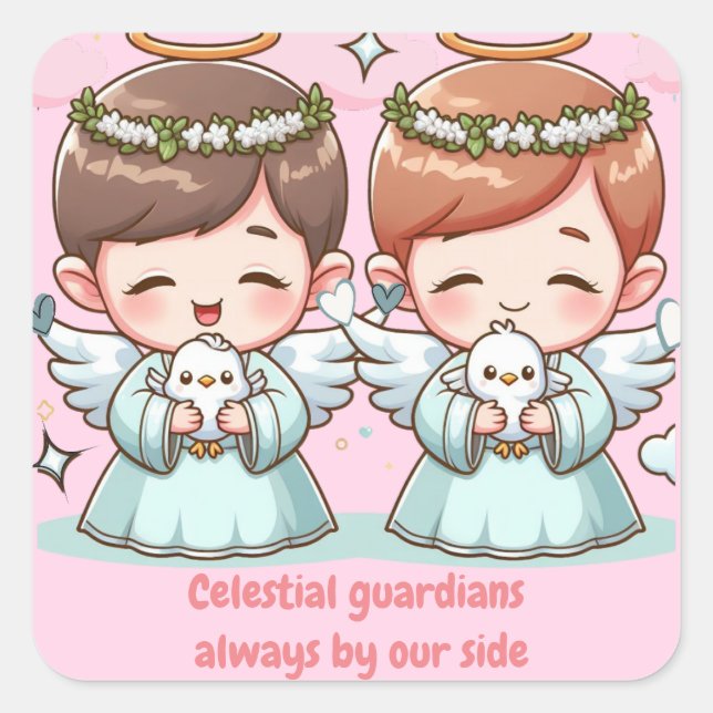 Two heavenly guardians  square sticker (Front)
