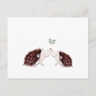 Two Hedgehogs Under the Mistletoe Postcard