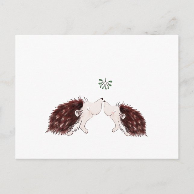 Two Hedgehogs Under the Mistletoe Postcard (Front)