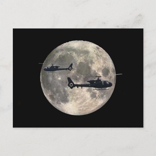 two helicopters silhouetted by a full moon postcard (Front)