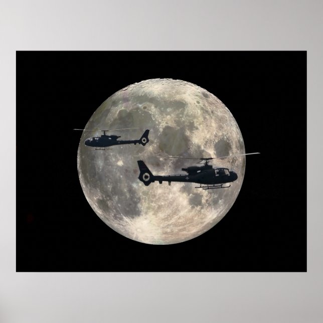 two helicopters silhouetted by a full moon poster (Front)