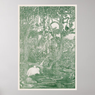 Two Herons in a Forest Pond Poster