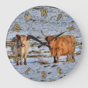 Two Highland Cattle in Winter Snow on a Wall Clock