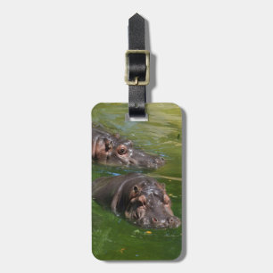 Two Hippos Swimming In Pond, Luggage Tag