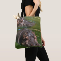 Two Hippos Swimming In Pond,   Totebag
