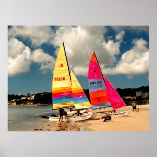Two Hobie catamarans St Aubin's beach Poster