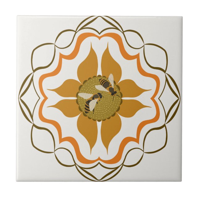 Two Honey Bees Sitting On Yellow Flower  Tile (Front)