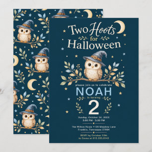 Two Hoots Halloween Owl 2nd Birthday Boy Invitation