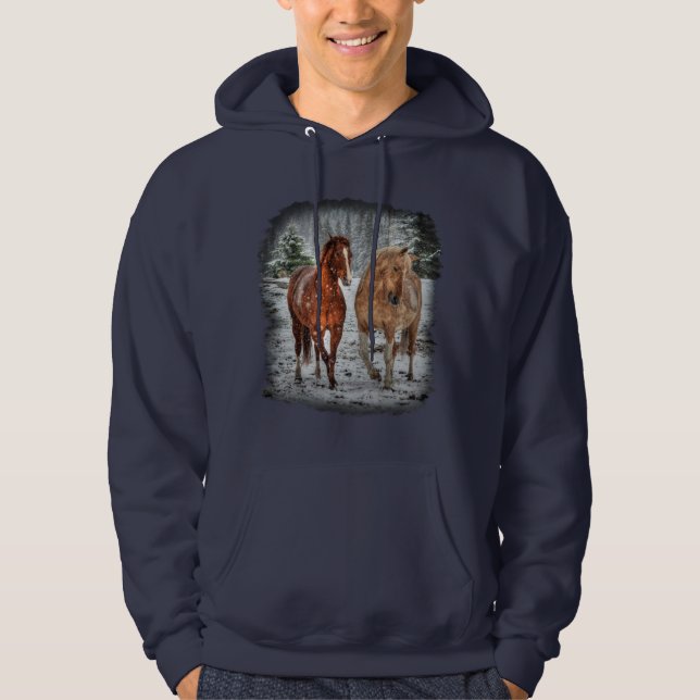 Two Horse Sweethearts in the Snow Photo Art Hoodie (Front)