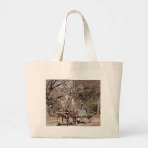 Two Horse Team and Wagon Large Tote Bag