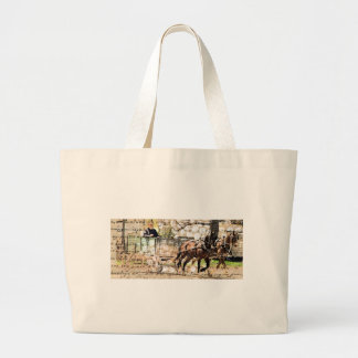 Two Horse Team Mixed Media Collage Large Tote Bag