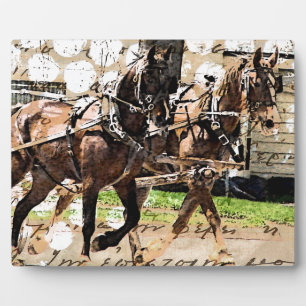 Two Horse Team Mixed Media Collage Plaque
