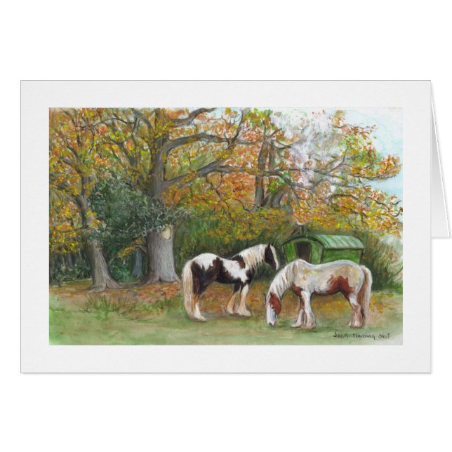 Two horses and a gypsy wagon - Card (Front Horizontal)