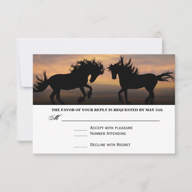 Two Horses at Sunset Country Wedding RSVP Cards (Front)