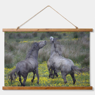 Two Horses Buck and Play Hanging Tapestry