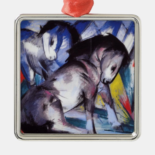 Two Horses (by Franz Marc) Metal Tree Decoration (Front)