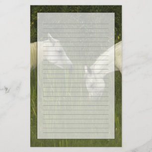 Two horses eating grass stationery