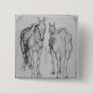 Two horses, from the The Vallardi Album 15 Cm Square Badge