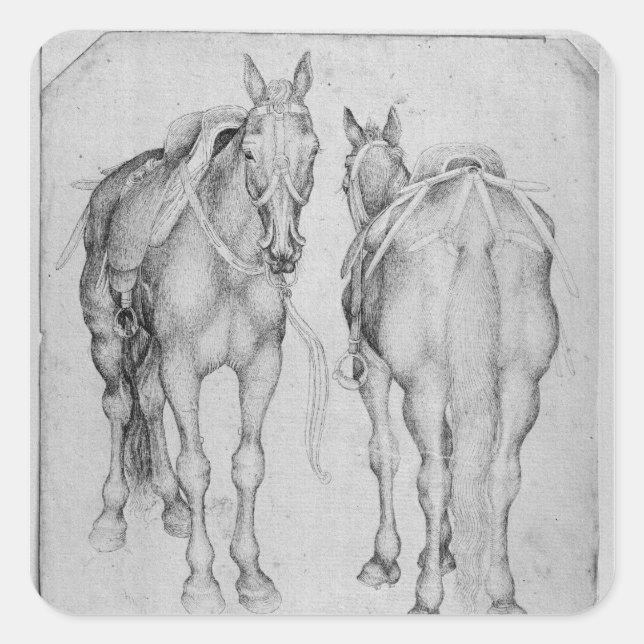 Two horses, from the The Vallardi Album Square Sticker (Front)