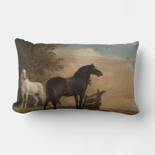 Two Horses in a Meadow Near a Gate (Paulus Potter) Lumbar Cushion