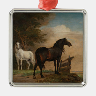 Two Horses in a Meadow Near a Gate (Paulus Potter) Metal Tree Decoration
