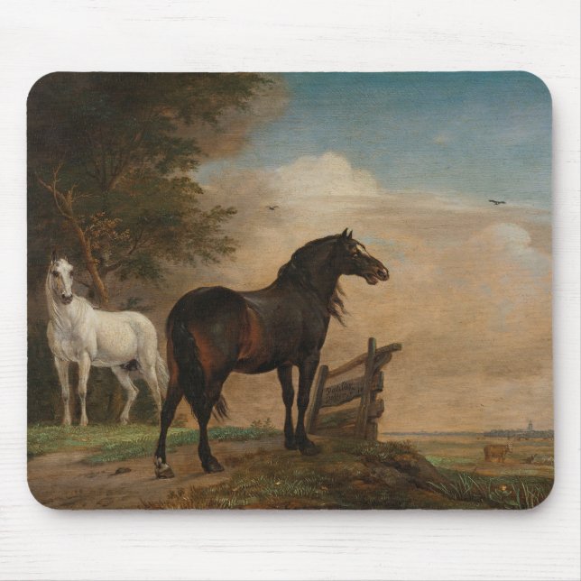 Two Horses in a Meadow Near a Gate (Paulus Potter) Mouse Mat (Front)