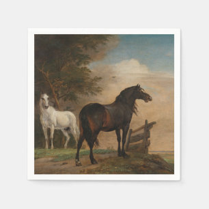 Two Horses in a Meadow Near a Gate (Paulus Potter) Napkin