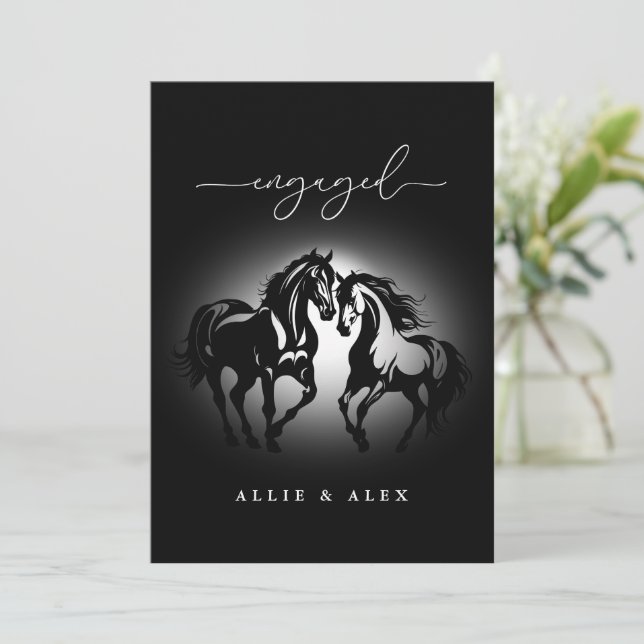 Two horses in love black white couple engagement (Standing Front)