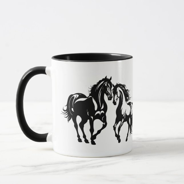 Two horses in love black white horse lover couple mug (Left)