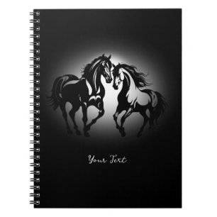 Two horses in love black white horse lover couple notebook