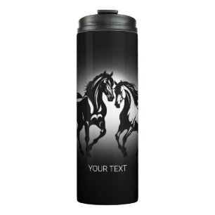 Two horses in love black white horse lover couple thermal tumbler