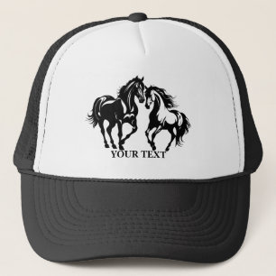 Two horses in love black white horse lover couple trucker hat