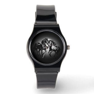 Two horses in love black white horse lover couple watch