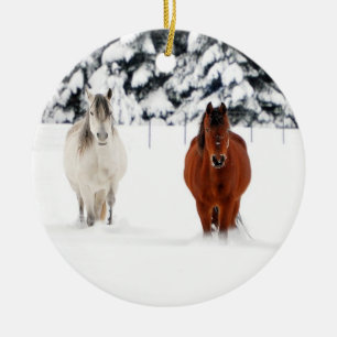 Two Horses in Snow, Christmas Ornament