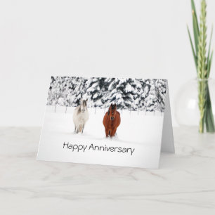 Two Horses in Snow, Happy Anniversary Card