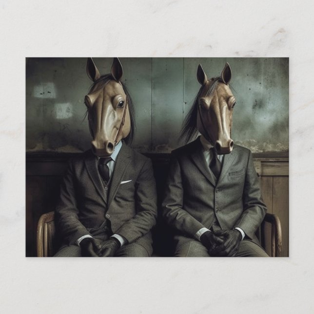 Two Horses in Suits AI Art Postcard (Front)