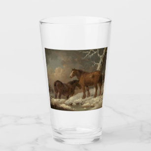 Two Horses in the Snow (Winter Scene) Glass