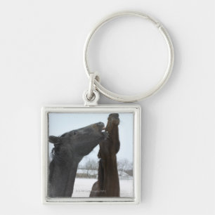two horses neighing key ring