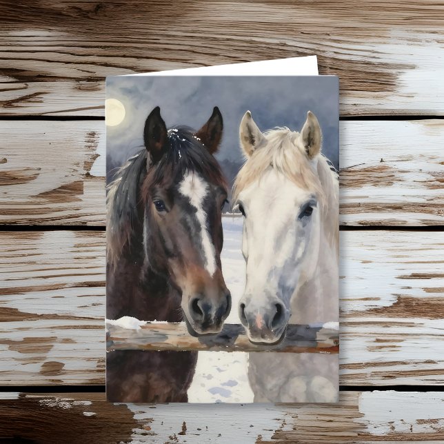 Two Horses on a Snowy Farm | Happy Birthday Card (Creator Uploaded)