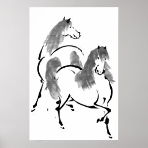 Two Horses Painting Poster