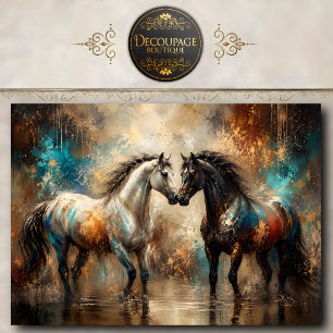 Two Horses Painting Wall Art Horse Lover Decor Tissue Paper