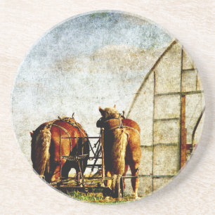 Two Horses Ready For Work Coaster