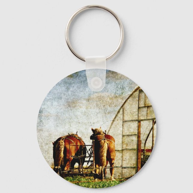 Two Horses Ready For Work Key Ring (Front)