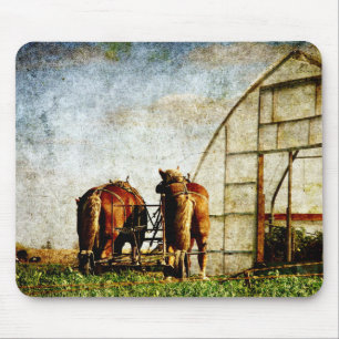 Two Horses Ready For Work Mouse Mat