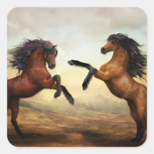 Two Horses Rearing Square Sticker