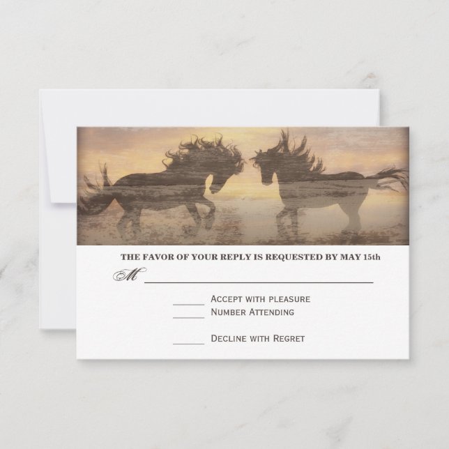 Two Horses Rustic Country Western Wedding RSVP Car (Front)
