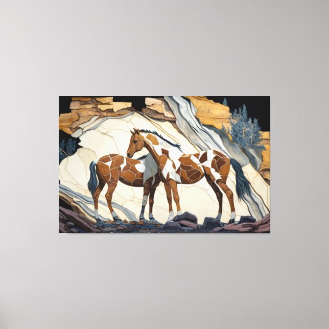 Two Horses Taking a Rest on the Rocks.  Canvas Pri (Front)