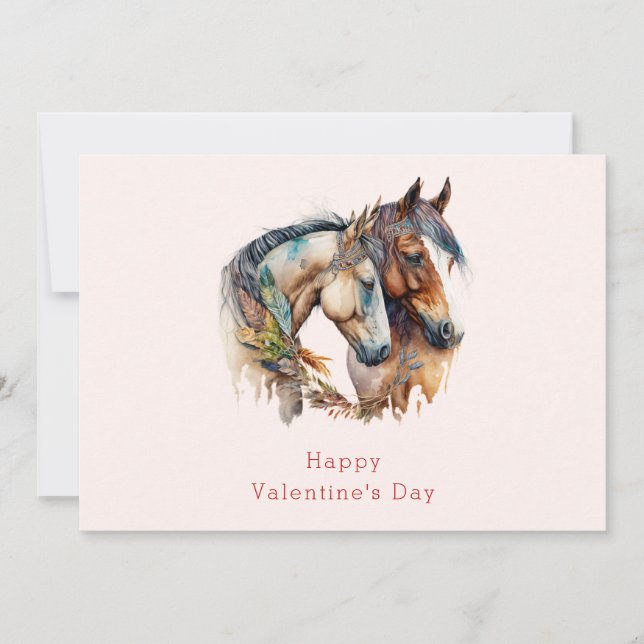 Two Horses with Feather Décor Valentine's Day Holiday Card (Front)