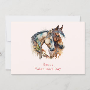 Two Horses with Feather Décor Valentine's Day Holiday Card